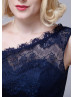 One Shoulder Navy Blue Lace Chiffon Long Bridesmaid Dress